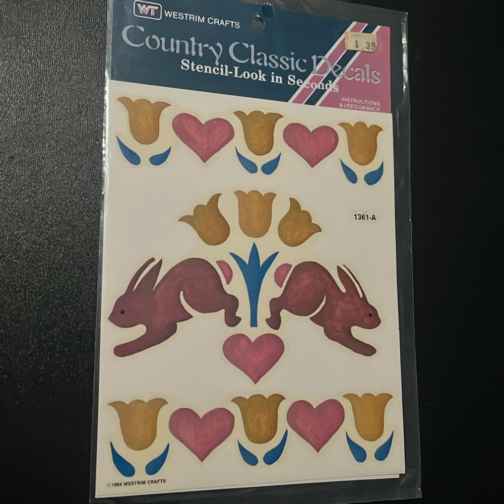 Westrim Crafts Country Classic Decals tulips hearts rabbits Vintage 1984